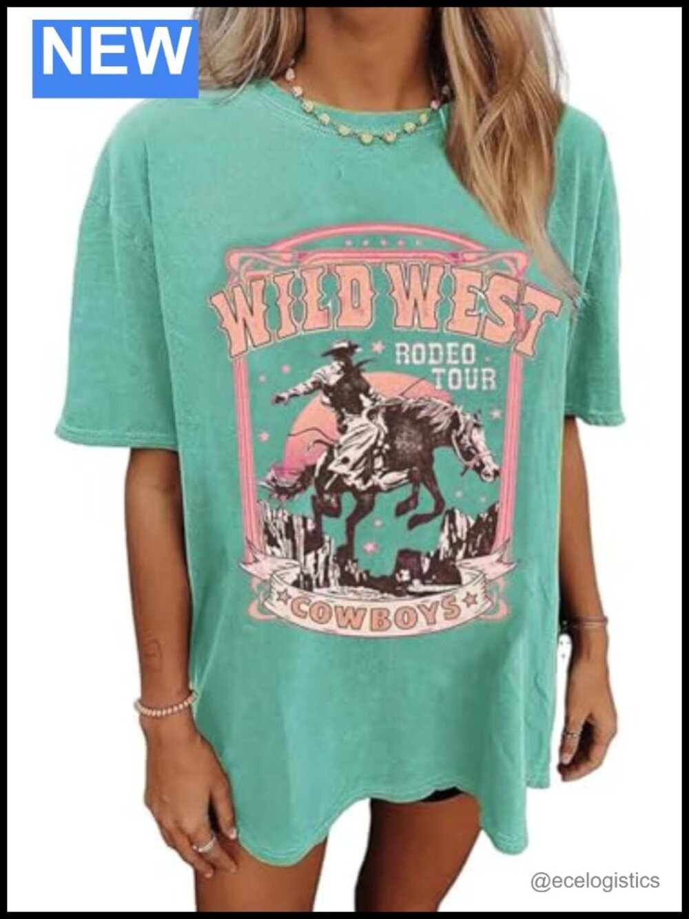 Oversized Western T-Shirt Rodeo Graphic Tee Short Sleeve Loose Top